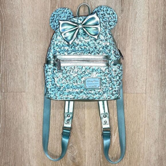 Loungefly Disney Parks Arendelle Aqua Frozen Minnie Ears Backpack Rare Retired - Picture 13 of 16